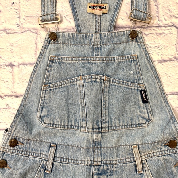 Guess Jeans Overall Shorts Light Wash Blue Denim Shortalls Size Large - Picture 3 of 13